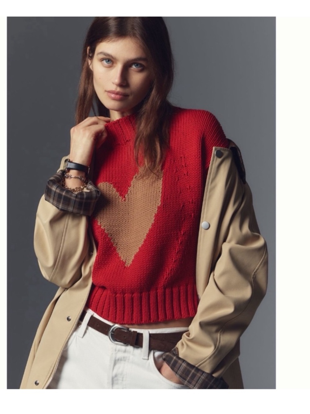 Anthropologie Maeve Pippa Mock Neck Short Sleeve Heart Sweater NWOT M